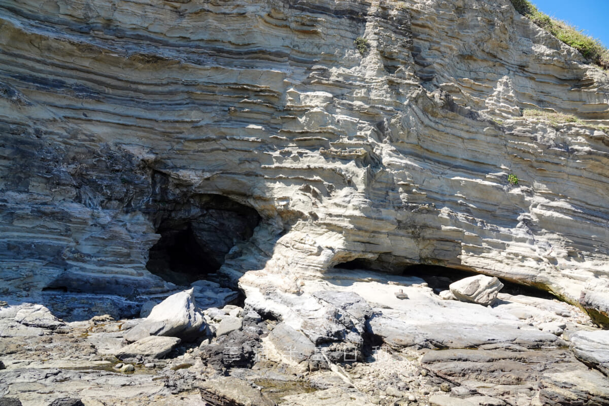 剱崎・崖に見られる露頭した地層（撮影日：2018.08.17）
