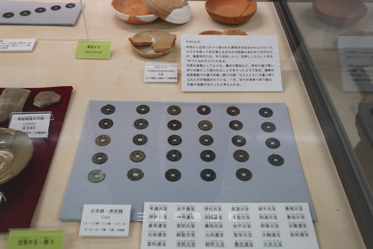 池子遺跡群資料館・中世の展示物(北宋銭・南宋銭)(撮影日:2021.04.03)