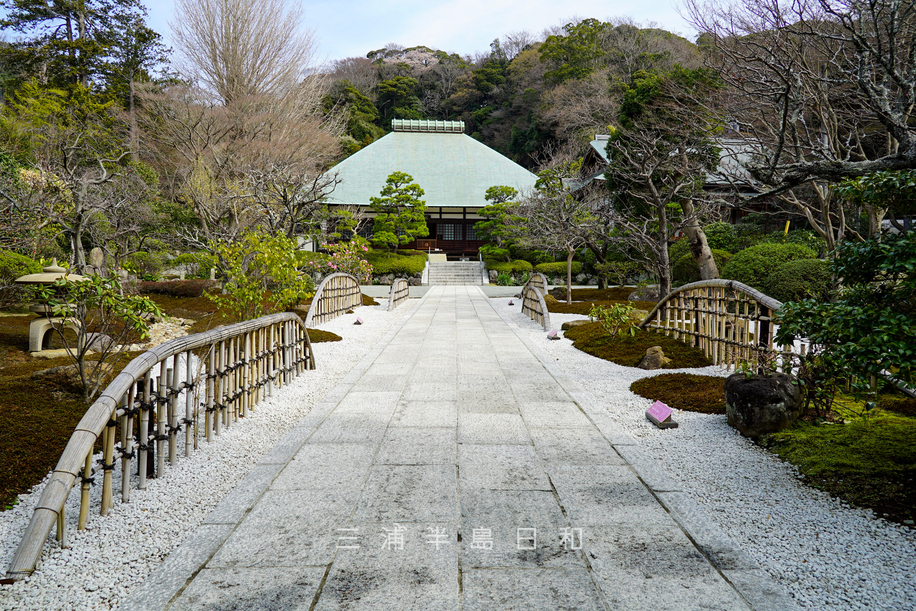 浄妙寺・庭園越しに見る本堂（撮影日：2021.03.16）
