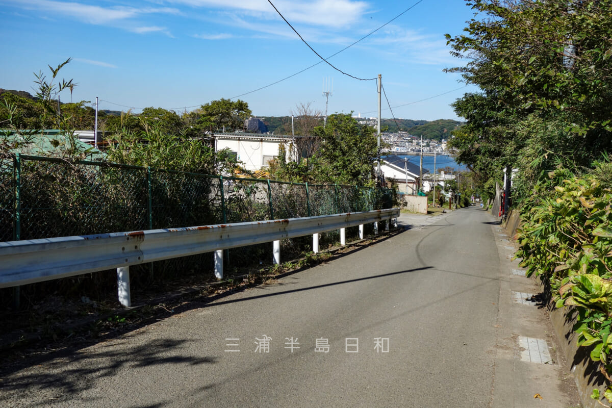 千代ヶ崎砲台跡・急坂の旧軍道を上から見下ろす（撮影日：2021.10.24）