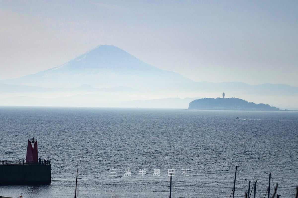 旗立山（軍見山）より富士山と江の島を望む（撮影日：2015.03.17）