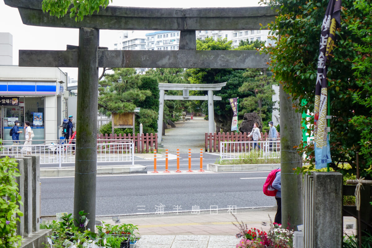 瀬戸神社・境内から琵琶島神社を望む（撮影日：2022.05.06）