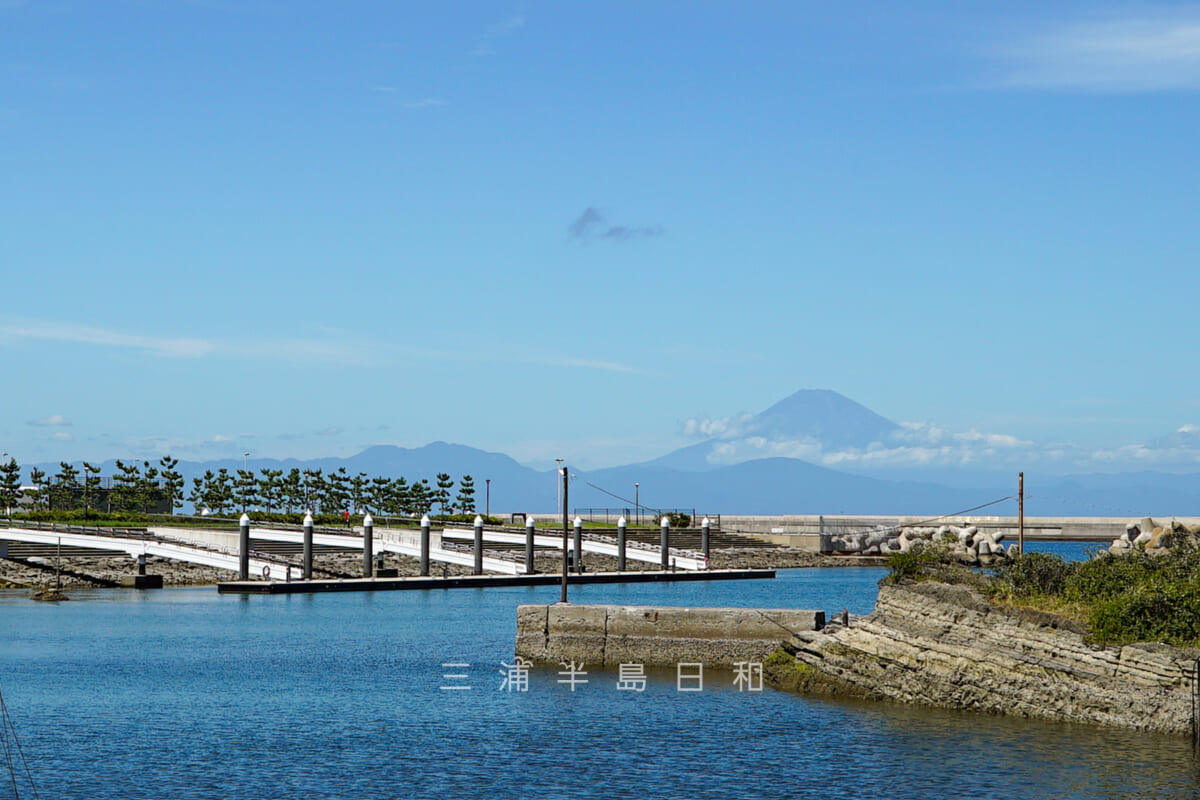 二町谷北公園と富士山・三崎漁港（白石地区）より望む（撮影日：2023.09.01）