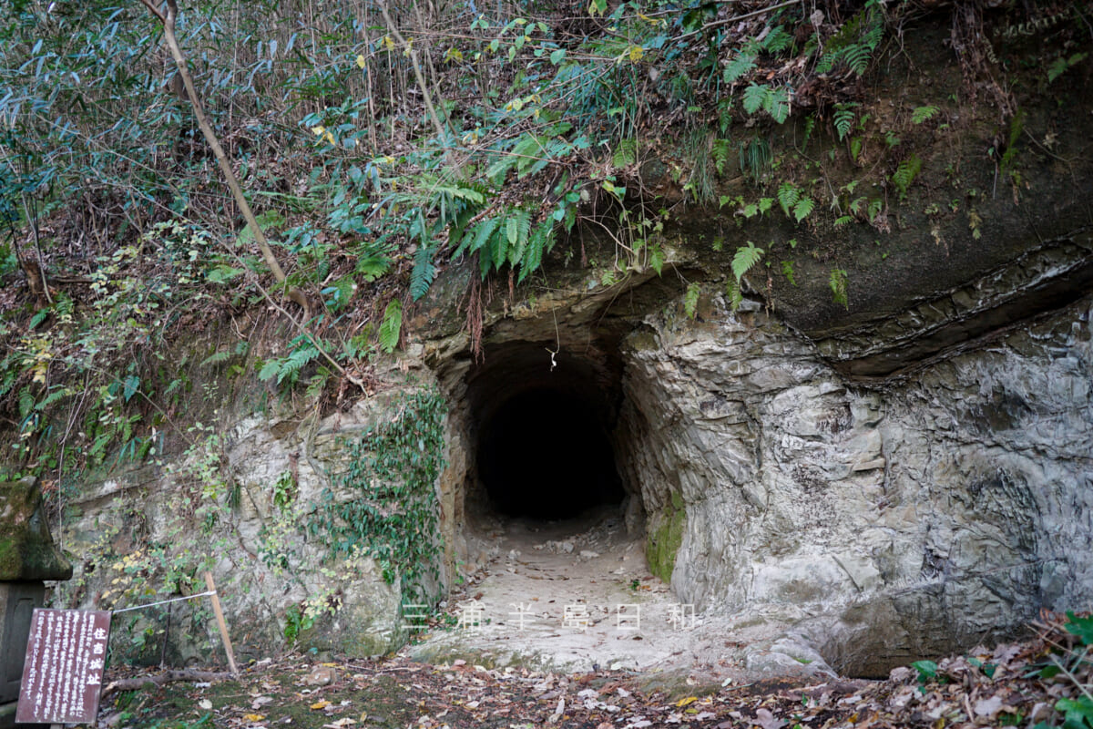 住吉神社（小坪）・社殿横から続く素掘りのトンネル（撮影日：2024.01.23）