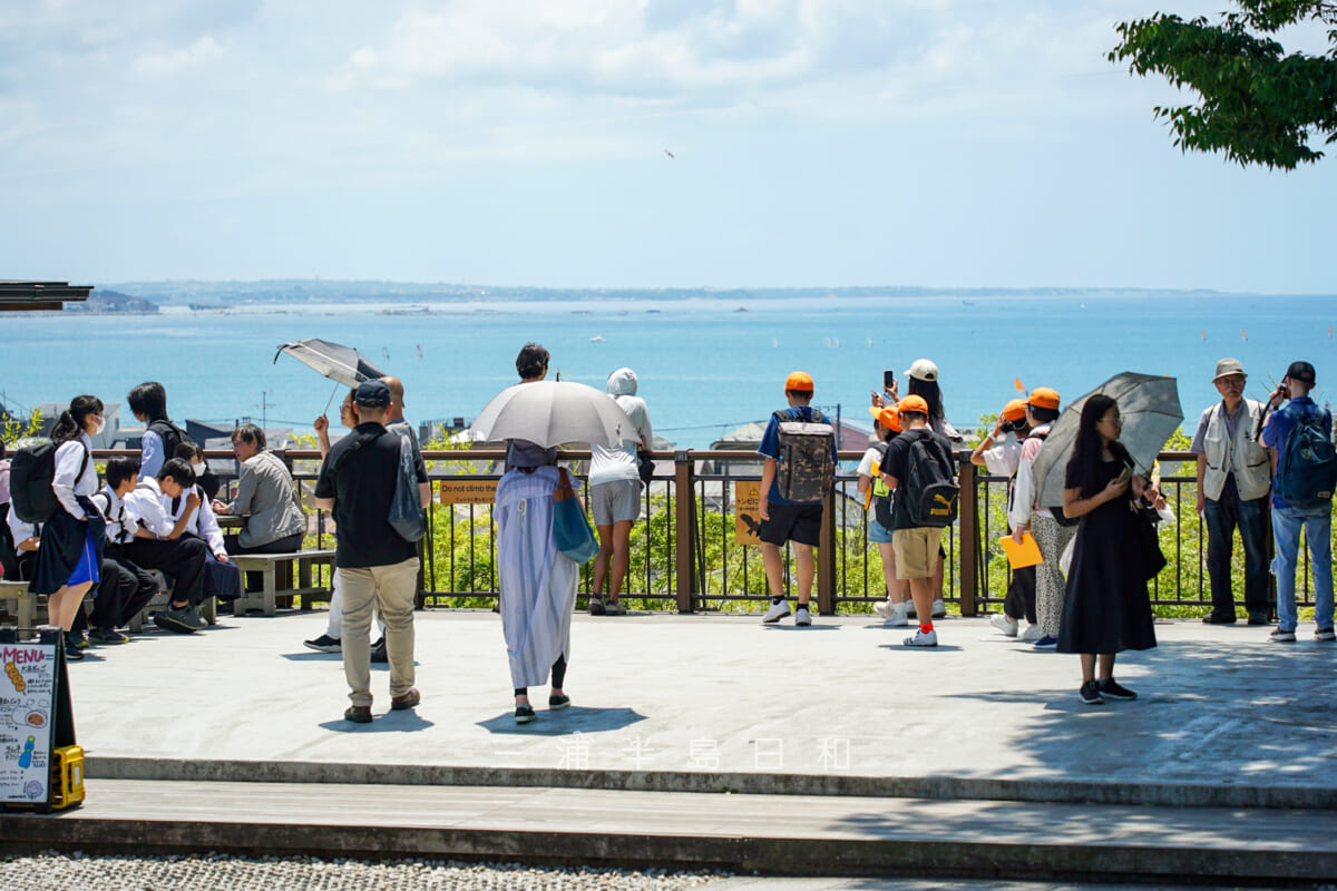 長谷寺・見晴台から由比ヶ浜方面を望む人々（撮影日：2024.05.30）