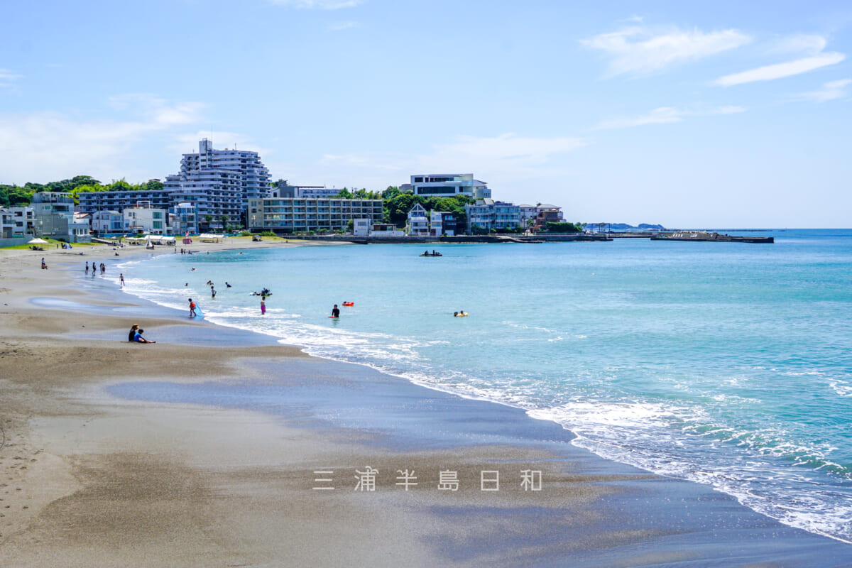 秋谷海岸・立石駐車場から見た海岸全景（撮影日：2024.08.10）