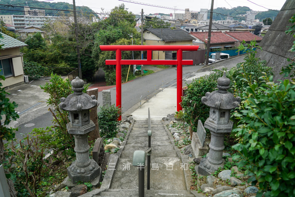 森崎神社・社殿前より鹿嶋大明神と蔵王権現の旧境内地方面を望む（撮影日：2024.10.17）