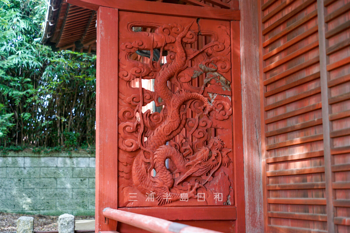 走湯神社・社殿横の龍の彫刻（撮影日：2024.11.08）