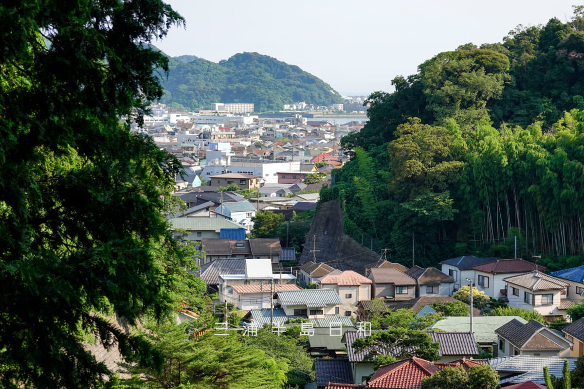 岩殿寺(岩殿観音)・観音堂へ続く石段の途中から逗子市街を望む(撮影日:2025.06.27)