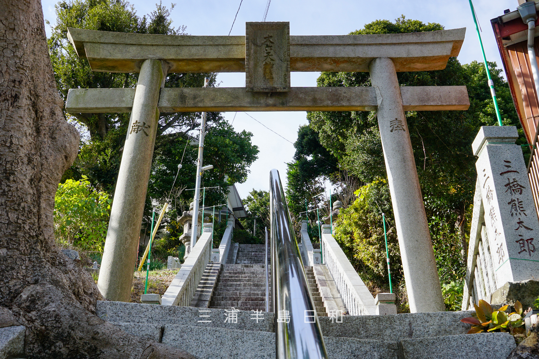 大六天神社（坂本町）・石段中腹に建つ鳥居（撮影日：2024.12.19）