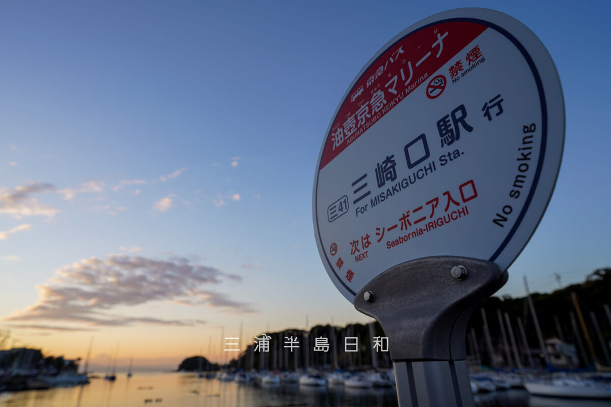 諸磯湾・油壺京急マリーナバス停と夕暮れ(撮影日:2025.11.19)