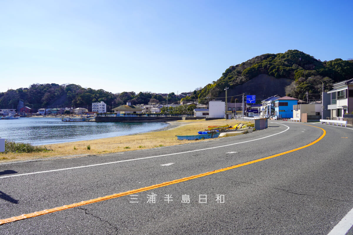 鴨居海岸をバス通りより望む（撮影日：2026.01.30）