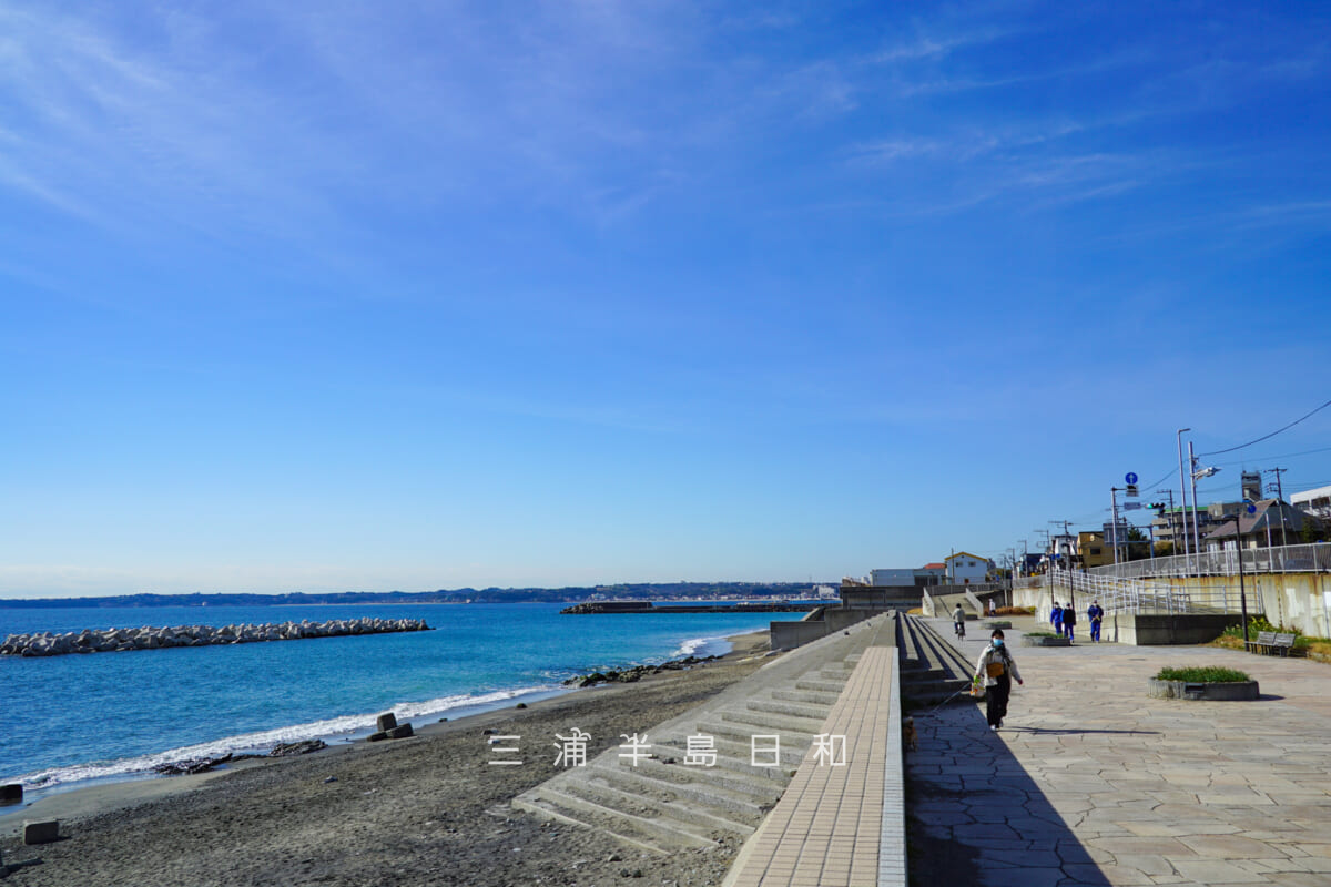 長沢海岸(北下浦海岸)・津久井浜、三浦海岸方面を望む(撮影日:2021.02.10)