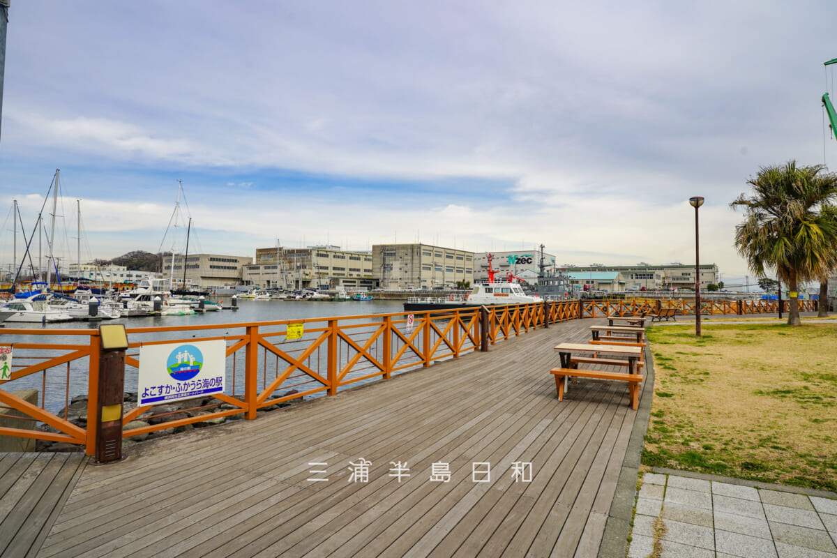 深浦ボートパーク・芝生広場前のデッキ（撮影日：2026.02.27）
