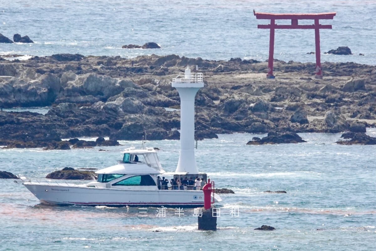 葉山灯台（裕次郎灯台）| 名島の赤い鳥居とのセットは葉山の海のシンボル