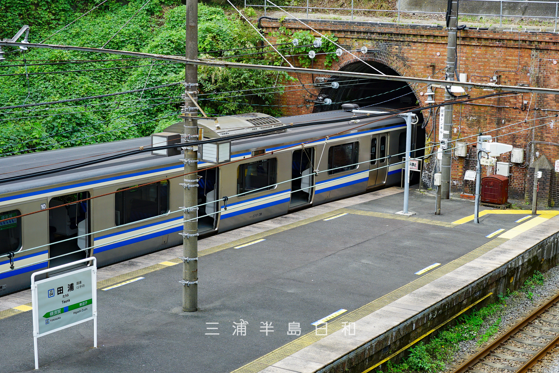 JR田浦駅・E217系電車によるトンネル内のドアカット（撮影日：2020.09.01）