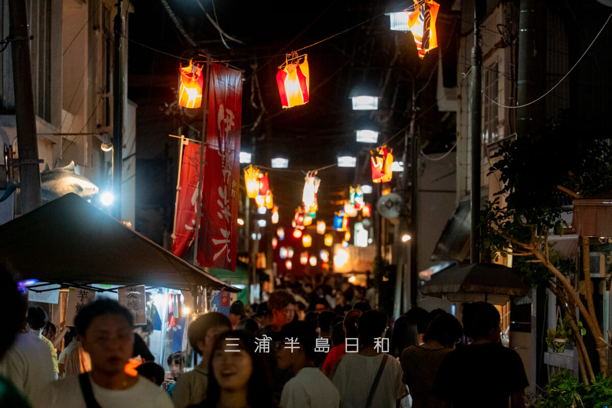 みうら夜市-灯ろうナイトウォーク・賑わう下町商店街と灯ろうライトアップ（撮影日：2025.10.05）